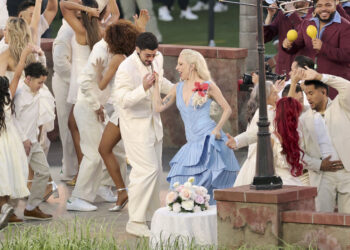 Bad Bunny performing with Lady Gaga at the Super Bowl LX Halftime Show.