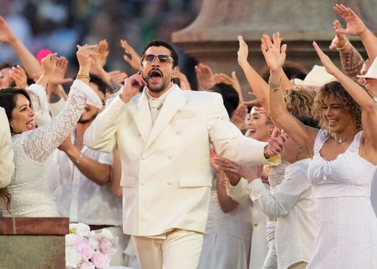 <i>Godofredo A. Vásquez/AP via CNN Newsource</i><br/>Bad Bunny performs during halftime of Super Bowl LX between the New England Patriots and the Seattle Seahawks on Feb. 8