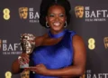 Wunmi Mosaku holds her Bafta award