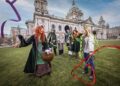 Lord Mayor with St Patrick's Day performers outside City Hall