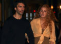 Justin Baldoni and Blake Lively are seen on the set of 'It Ends with Us' on January 12, 2024 in Jersey City, New Jersey.