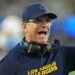 Dec 8, 2025; Inglewood, California, USA;  Los Angeles Chargers head coach Jim Harbaugh reacts in the first half against the Philadelphia Eagles at SoFi Stadium. Mandatory Credit: Kirby Lee-Imagn Images