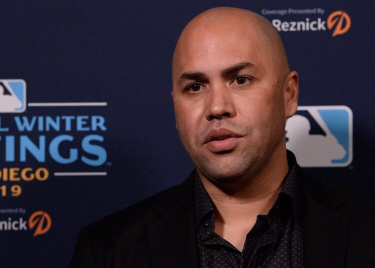 Dec 10, 2019; San Diego, CA, USA; New York Mets manager Carlos Beltran speaks to the media during the MLB Winter Meetings at Manchester Grand Hyatt. Mandatory Credit: Orlando Ramirez-USA TODAY Sport