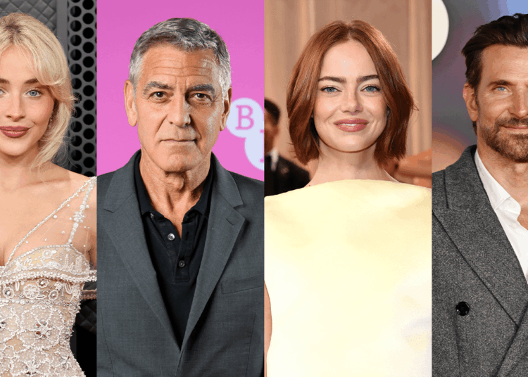 Sabrina Carpenter, George Clooney, Emma Stone and Bradley Cooper.
