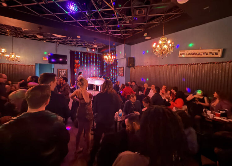 The crowd is shown during the final night of Don't Tell Mama at Neonopolis on Saturday, Fe ...