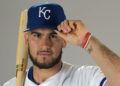 Feb 19, 2025; Surprise, AZ, USA; Kansas City Royals catcher Luca Tresh (89) poses for a photo during media day. Mandatory Credit: Jayne Kamin-Oncea-Imagn Images