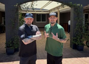 Joel and Benji Madden from Good Charlotte at the Royal Fremantle Golf Club.