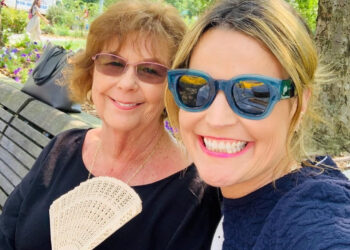 Nancy Guthrie, mother of Savannah Guthrie, sitting on a bench with Savannah.