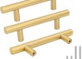 Goldenwarm 10 Pack Gold Cabinet Handles Brushed Brass Drawer Pulls Gold Cabinet Pulls 3 Inch - Kitchen Door Handles and Knobs Bathroom Bedroom Furniture Knobs Stainless Steel