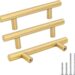 Goldenwarm 10 Pack Gold Cabinet Handles Brushed Brass Drawer Pulls Gold Cabinet Pulls 3 Inch - Kitchen Door Handles and Knobs Bathroom Bedroom Furniture Knobs Stainless Steel