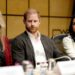 Harry and Meghan at the roundtable with senior officials. Pic: PA