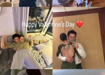 Collage of personal moments shared on social media, including Valentine's Day celebration.