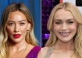 Hilary Duff, left, spoke about her alleged feud with fellow actor and singer Lindsay Lohan on a new episode of the "Call Her Daddy" podcast.