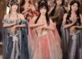 A group of live-streaming dancers dressed in silky traditional-style costumes. Photo: YouTube