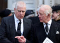The King pictured with his brother Andrew at the funeral of the Duchess of Kent