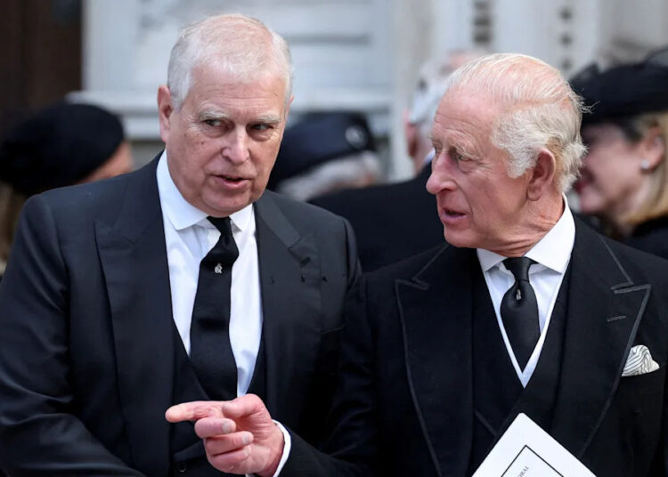 The King pictured with his brother Andrew at the funeral of the Duchess of Kent