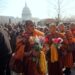 Buddhist monks walk near the U.S. Capitol, on Capitol Hill, during the Walk For Peace, Wednesday, Feb. 11, 2026, in Washington. (AP Photo/Rahmat Gul)