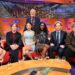 From left, Taylor Swift, Cillian Murphy, Greta Lee, Jodie Turner-Smith, Domhnall Gleeson and Lewis Capaldi with host Graham Norton during filming in October 2025 (Matt Crossick/PA Media Assignments/PA)