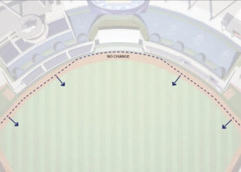 A rendering of the new dimensions of Kauffman Stadium after its outfield wall was brought in and more seats were added to the outfield.