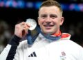 Adam Peaty with his silver medal following the 100m breaststroke final at the 2024 Paris Olympic Games