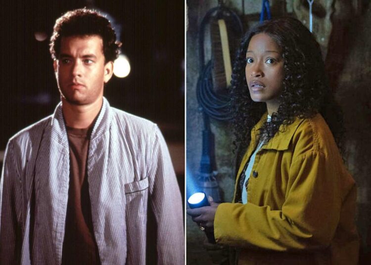 Tom Hanks in 1989's 'The Burbs'; Keke Palmer in 2026's 'The Burbs' Moviestore/Shutterstock; Elizabeth Morris/PEACOCK