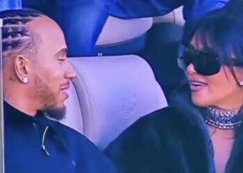 Lewis Hamilton and Kim Kardashian at Super Bowl 2026