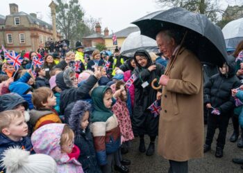 King Charles III meeting wellwishers at The Sun Inn during the royal visit to Dedham, a small village on the borders of Essex and Suffolk on Thursday February 5, 2026.