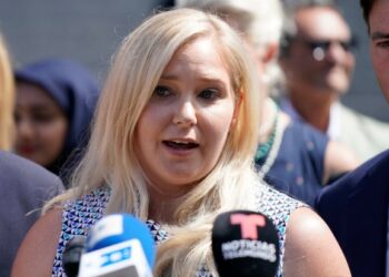 Virginia Roberts Giuffre speaks at a press conference following a hearing where Jeffrey Epstein victims made statements at Manhattan Federal Court Tuesday, August 27, 2019 in Manhattan, New York. (Barry Williams for New York Daily News)