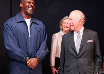 King Charles with Sir Idris Elba at Barking & Dagenham College's Rush Green Campus