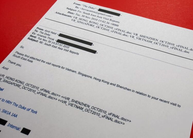 Photo showing an email sent to Epstein which was included in the latest files released by the US Department of Justice.