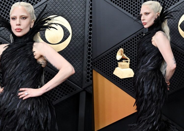Lady Gaga Wears Feathered Metières Fécales Dress at 2026 Grammys