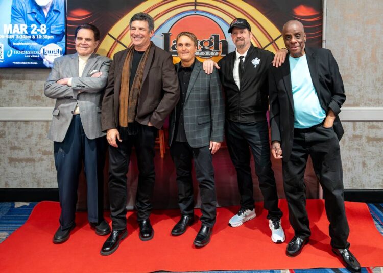 Rich Little Laugh Factory President David Fuhrer, Caesars Entertainment executive Mark Massimin ...
