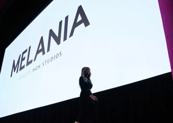Screen with "Melania" written on it ahread of the documentary's premere at the Kenny Center