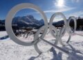 Olympic rings are seen ahead of an alpine ski women's downhill race, at the 2026 Winter Olympics, in Cortina d'Ampezzo, Italy, Sunday, Feb. 8, 2026. (AP Photo/Robert F. Bukaty)