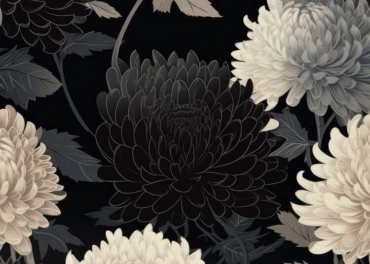 Black and white floral wallpaper