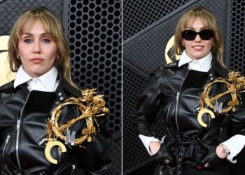 Miley Cyrus Wears Black Celine Suit and Massive Brooch to 2026 Grammys