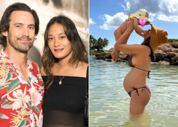 Milo Ventimiglia and Jarah Mariano; a pregnant Mariano with their daughter Ke'ala Photo by RochelleBrodinPhoto/Shutterstock; Jarah Mariano/Instagram