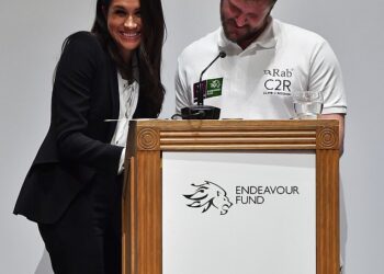 At the esteemed 2018 Endeavour Fund Awards, Meghan's vital appearance was almost thrown into complete disarray when she 'fluffed' her lines onstage. However, the Duchess-to-be (pictured with previous winner Neil Heritage) handled it like a true professional