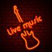 A neon sign of live music on a wall