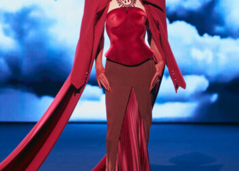 Robert Wun Spring/Summer 2026 sculptural couture design in crimson red