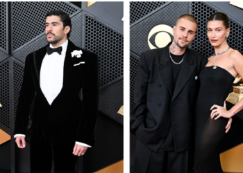 Natural diamonds take center stage on the red carpet at the Grammy Awards. From left to right: Addison Rae, Bad Bunny, Justin Bieber and Hailey Bieber, Olivia Dean