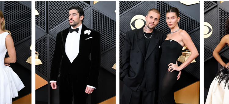 Natural diamonds take center stage on the red carpet at the Grammy Awards. From left to right: Addison Rae, Bad Bunny, Justin Bieber and Hailey Bieber, Olivia Dean