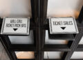 Box office signs are seen outside Radio City Music Hall as arts venues reopen on April 02, 2021 in New York City.