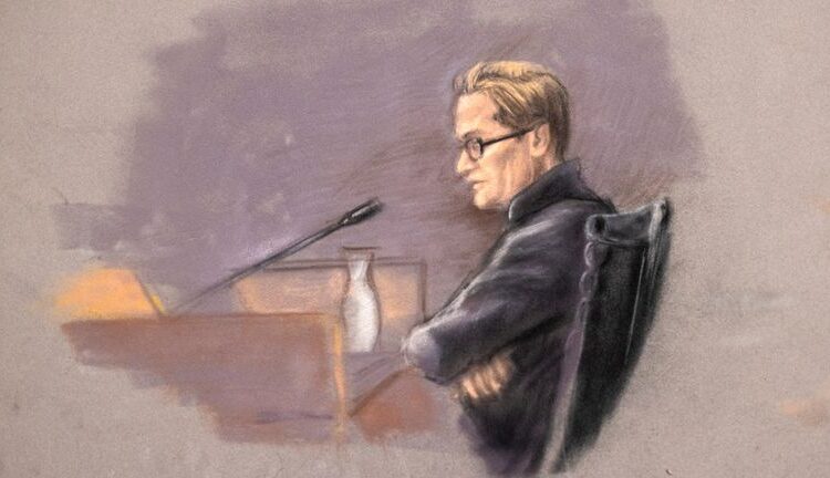A court sketch shows Marius Borg Hoiby during the second day of the trial against him. Pic: Reuters