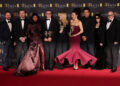 Director Paul Thomas Anderson, editor Andy Jurgensen, producer Sara Murphy, Cassandra Kulukundis, cinematographer Michael Bauman  and cast members Leonardo DiCaprio, Benicio Del Toro, Teyana Taylor, Chase Infiniti pose with the awards for Best Film Award, Director Award, Adapted Screenplay Award and Cinematography Award for 'One Battle After Another' at the 2026 British Academy of Film and Television Awards (BAFTA) at the Royal Festival Hall in the Southbank Centre, London, Britain, February 22, 2026.