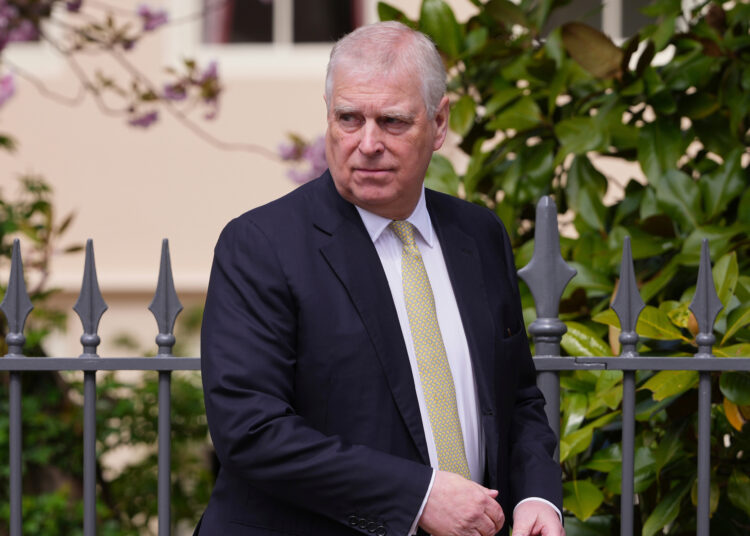 Britain's Andrew Mountbatten-Windsor, formerly known as Prince Andrew, looks round as he leaves after attending the Easter Matins Service at St. George's Chapel, Windsor Castle, England, April 20, 2025.
