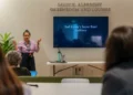 Marysol Quevedo giving a talk on Bad Bunny's Super Bowl performance at the Frost School. Photo by Gonzalo Mejia/Frost School of Music.