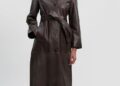 Karen Millen , Leather Collared Belted Trench Coat