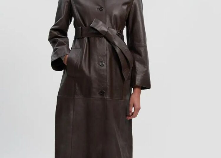 Karen Millen , Leather Collared Belted Trench Coat