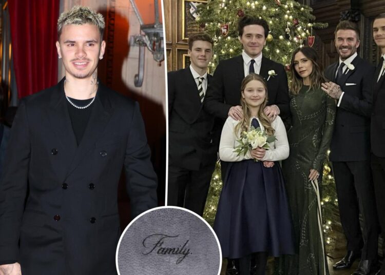 Romeo Beckham debuts 'family' tattoo as Brooklyn covers up his ink